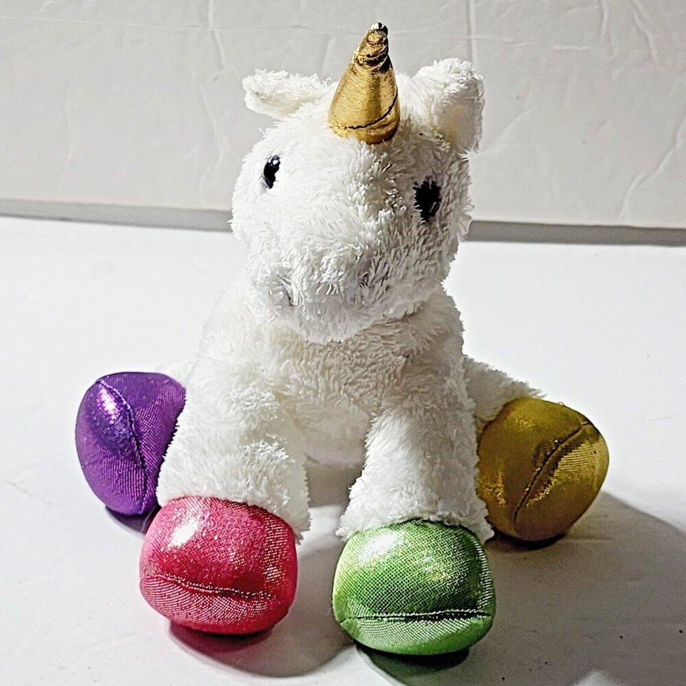Aurora White Unicorn Multicolor Shiny Feet Plush Bean Bag Mini Flopsie 8"